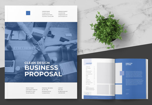 Business Proposal Layout with Blue Accents