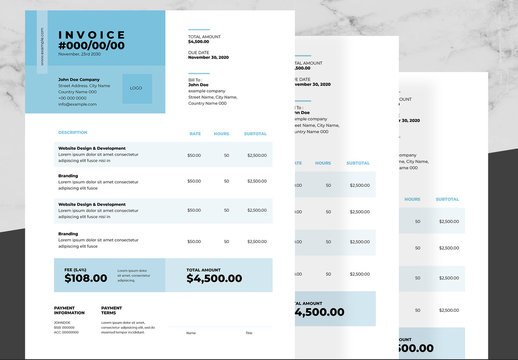 Business Invoice Layout with Blue and Black Accents