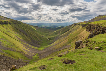 Fototapeta na wymiar North Pennines landscape at the High Cup Nick in Cumbria, England, UK