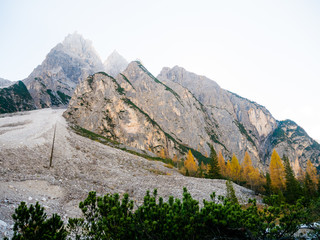 Autumn sunrise in Dolomites mountains South Tyrol