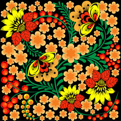 bright seamless pattern in Russian Khokhloma style