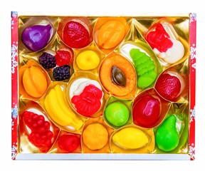box of fruit jelly candies, isolated