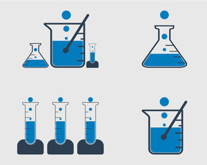 Laboratory Elements Icons Set. Test tube, Flask, Beaker symbol on gray Background.