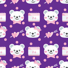 Valentine's Day seamless pattern with cute rabbits couple.