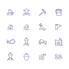 Fototapeta premium Home repair line icon set. Decorator, contractor, hand tools. Construction concept. Can be used for topics like painting, brickwork, design project