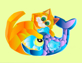 cat with fish