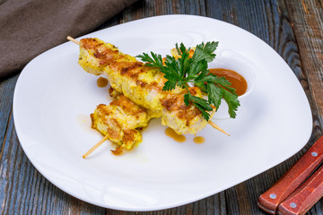 chicken kebab on board