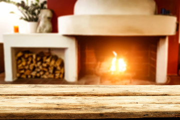 Table background and fireplace 