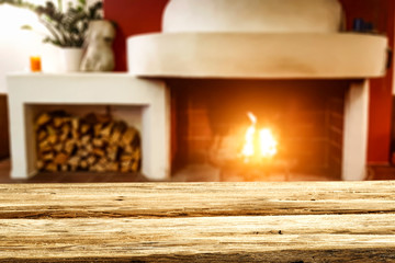 Table background and fireplace 