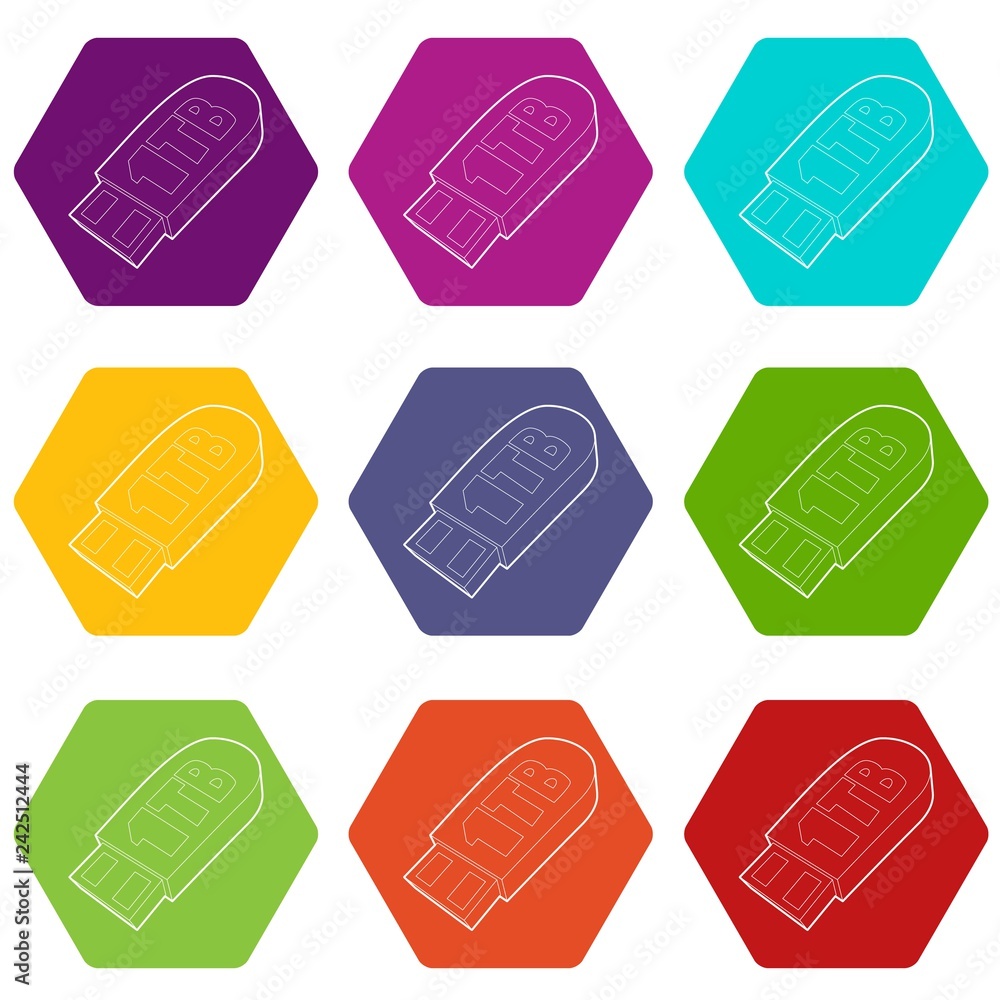 Poster flash drive icons 9 set coloful isolated on white for web
