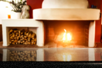 Table background and fireplace 