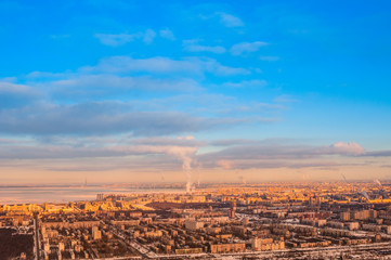 View from airplane at Saint Petersburg in winter