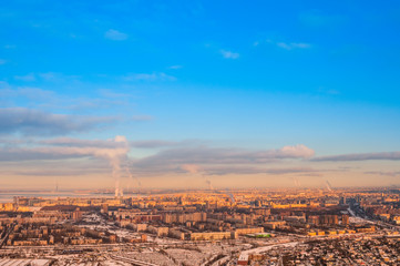 Fototapeta na wymiar View from airplane at Saint Petersburg in winter
