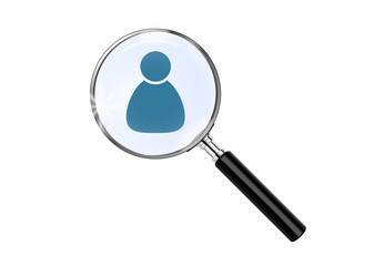 Lupe zeigt auf Person - Jobsuche - Untersuchung