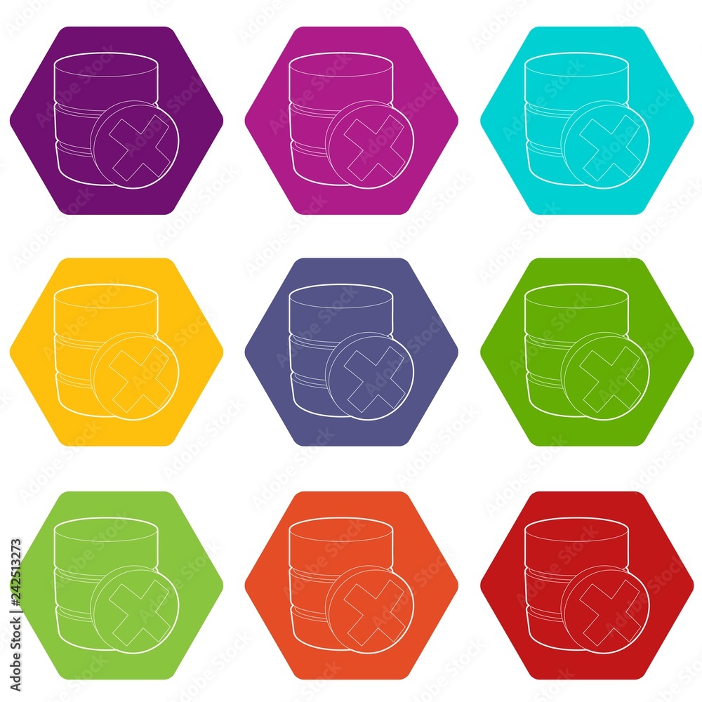 Poster closed database icons 9 set coloful isolated on white for web