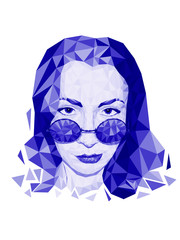 Polygonal abstract portrait of a woman with glasses. Vector illustration