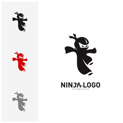 Ninja Warrior logo Design Vector Template. Silhouette of japanese fighter. - Vector