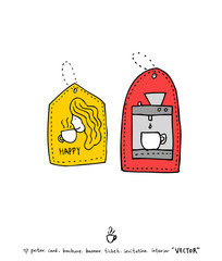 Naklejka premium 카페 포스터 / 손으로 그린 커피 그림