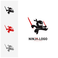 Ninja Warrior logo Design Vector Template. Silhouette of japanese fighter. - Vector © Top Studio