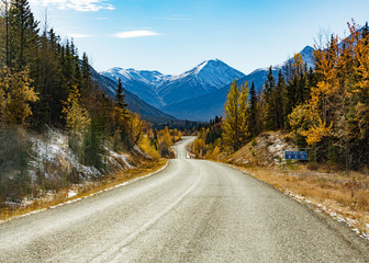 Late fall in the mountains around Stewart-Cassiar Highway 37 in Northern British Columbia, BC,...