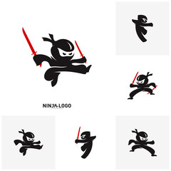 Set of Ninja Warrior logo Design Vector Template. Silhouette of japanese fighter. - Vector © Top Studio