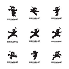 Set of Ninja Warrior logo Design Vector Template. Silhouette of japanese fighter. - Vector