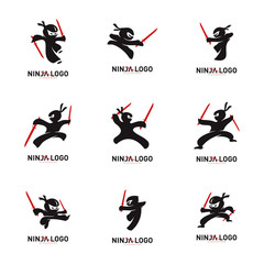Set of Ninja Warrior logo Design Vector Template. Silhouette of japanese fighter. - Vector © Top Studio