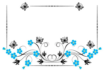 Set vintage ornament with forget me not flowers,  frame and decorative divider for greeting card