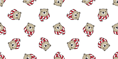 Fototapeta na wymiar Bear seamless pattern vector polar bear scarf head isolated cartoon illustration tile background repeat wallpaper doodle