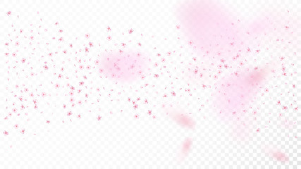 Nice Sakura Blossom Isolated Vector. Spring Showering 3d Petals Wedding Texture. Japanese Funky Flowers Wallpaper. Valentine, Mother's Day Spring Nice Sakura Blossom Isolated on White