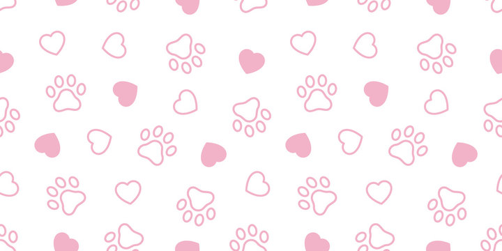 Dog Paw seamless pattern vector heart french bulldog valentine footprint cartoon tile background repeat wallpaper scarf isolated illustration gift wrap pink