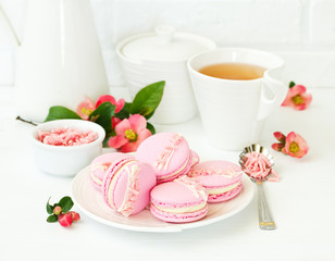 French pastry makaron.   Heart shape. Valentine's Day. Selective focus