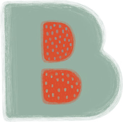 Letter B. Colorful doodle alphabet. Kids handwritten doodles font or childlike pencil scratch letters illustration. Handmade paint grunge color letters. Child bright ABC.