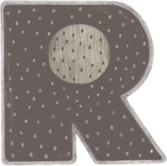 Letter R. Colorful doodle alphabet. Kids handwritten doodles font or childlike pencil scratch letters illustration. Handmade paint grunge color letters. Child bright ABC.