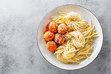 Spaghetti with tomato sauce and meatballs