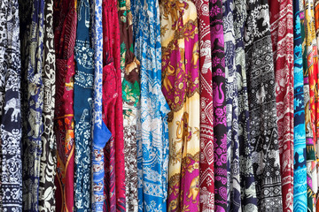 Local fabric is sold along the street, Thailand.