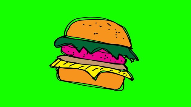 kids drawing green screen with theme of burger