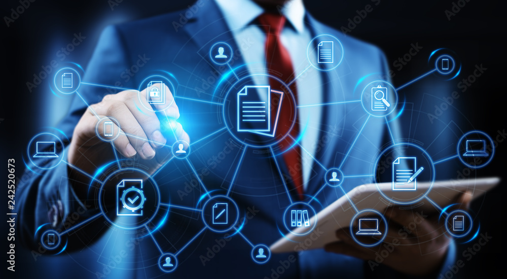 Poster document management data system business internet technology concept