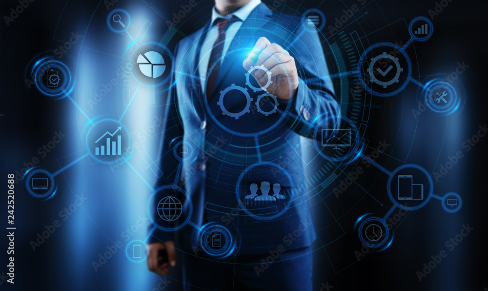 Poster automation software technology process system business concept