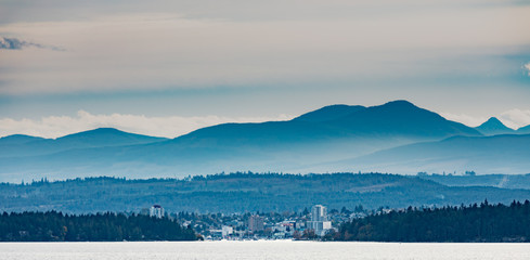 Port of Nanaimo, small city surrounded by forest and mountains of Vancouver Island, British Columbia, BC, Canada