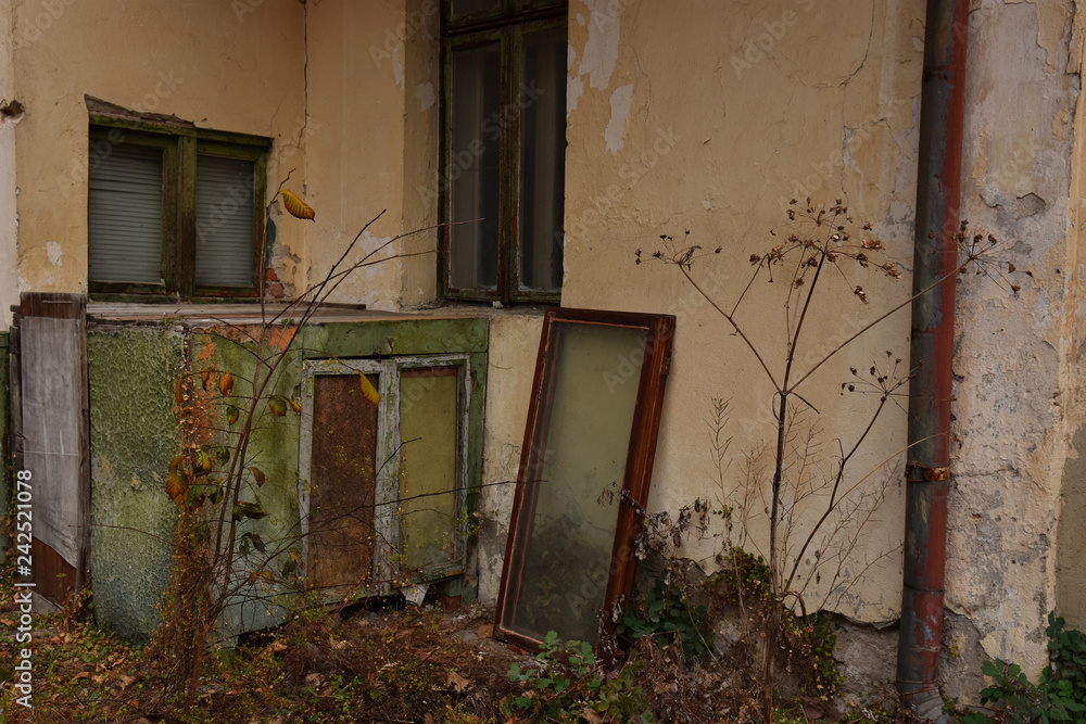 Sticker Vintage still life abstract background. Abandoned place.