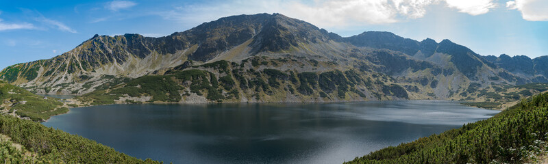 Panorama of Lake in the Poland mountains in Five Polish Ponds Valley
