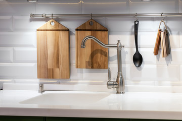 Acrylic kitchen sink built into the countertop