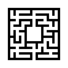 Black abstract square maze with a place for your image. An interesting and useful game for kids. A simple flat vector illustration isolated on a white background.