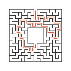 Abstract square maze. Game for kids. Puzzle for children. Labyrinth conundrum. Flat vector illustration. With answer. With place for your image. Find the right path.