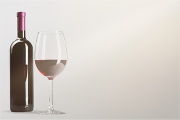 Red Wine in Bottle and Glass on white background