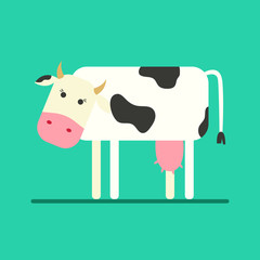 Flat cow icon. Funny flat cow. Vector illustration