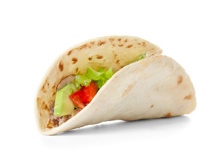 Tasty taco on white background