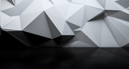 Abstract interior wall with triangle polygonal. 3D illustration