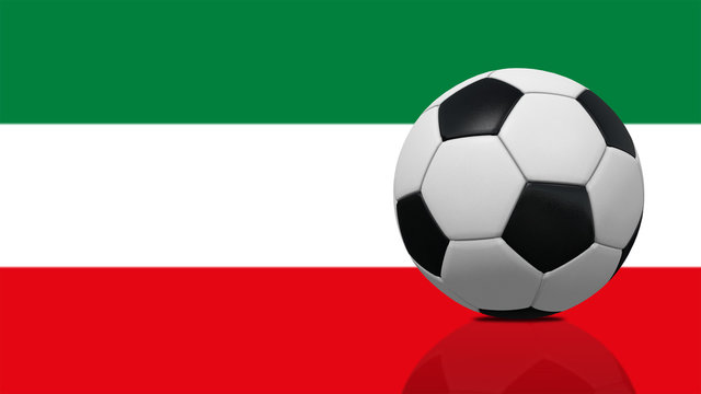 Realistic soccer ball on Iran flag background.